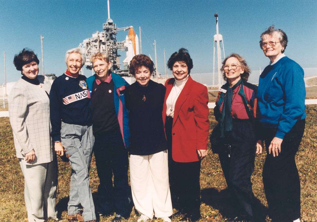 Members of the First Lady Astronaut Trainees (FLATs, also known as the "Mercury 13") at NASA's Kennedy Space Center, 1995.