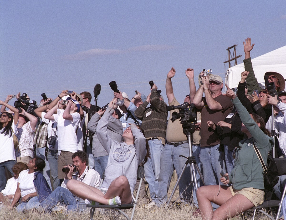 Celestis family members watch their loved ones' launch at Spaceport America, New Mexico