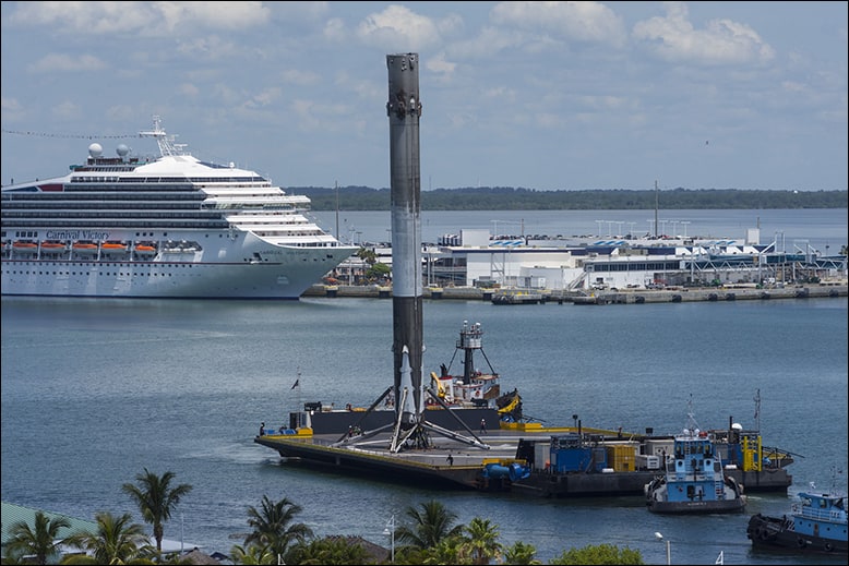 A SpaceX barge carrying a spent booster