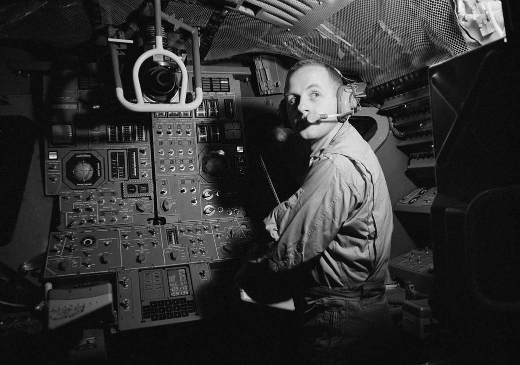 Dr. Chapman trains in the Lunar Module Simulator