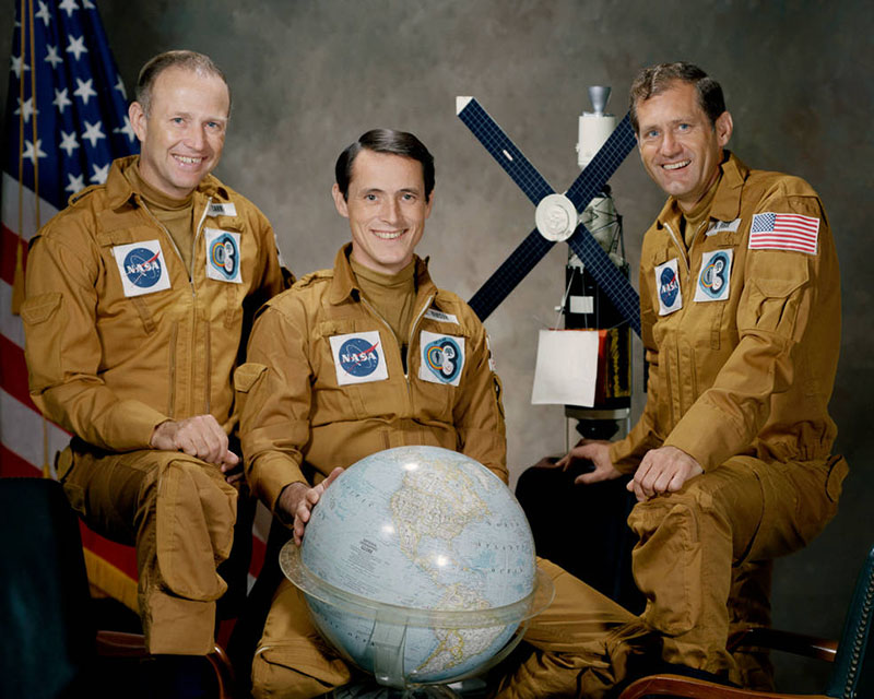 The Skylab 4 crew of Gerald P. Carr, Edward G. Gibson, and William R. Pogue.