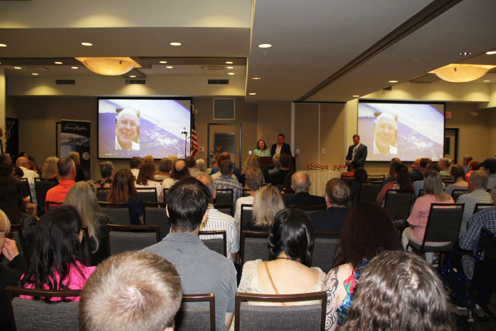 The family of Alan Clive speaks during Celestis Memorial Spaceflights Ascension Flight memorial service. Photo Credit: Celestis, Inc.