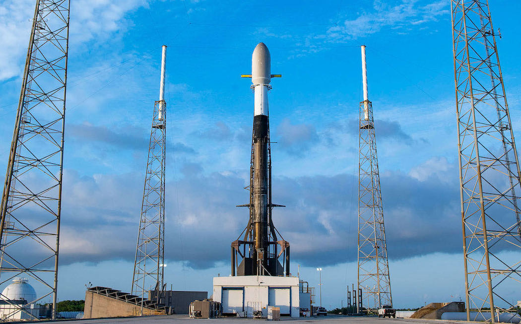 SpaceX’s Transporter 5 Rideshare Falcon 9 launch vehicle carrying the 47 Ascension Flight passengers is ready for launch on Wednesday, May 25, 2022. Photo Credit: SpaceX