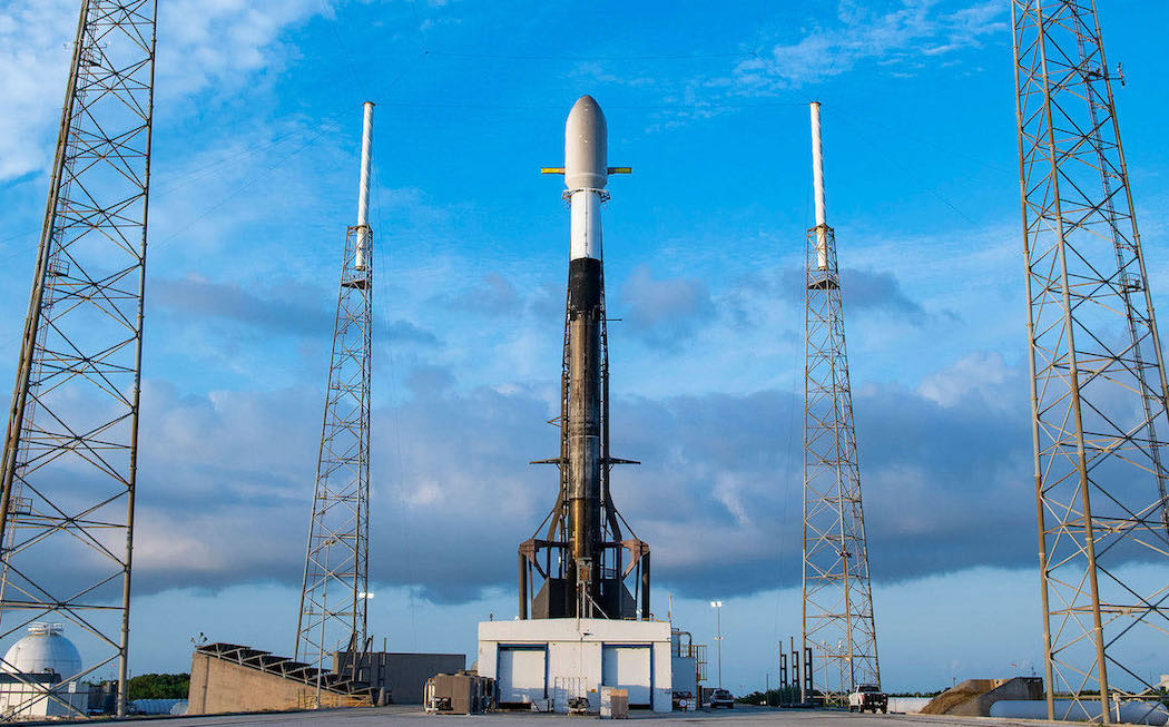SpaceX’s Transporter 5 Rideshare Falcon 9 launch vehicle carrying the 47 Ascension Flight passengers is ready for launch on Wednesday, May 25, 2022. Photo Credit: SpaceX