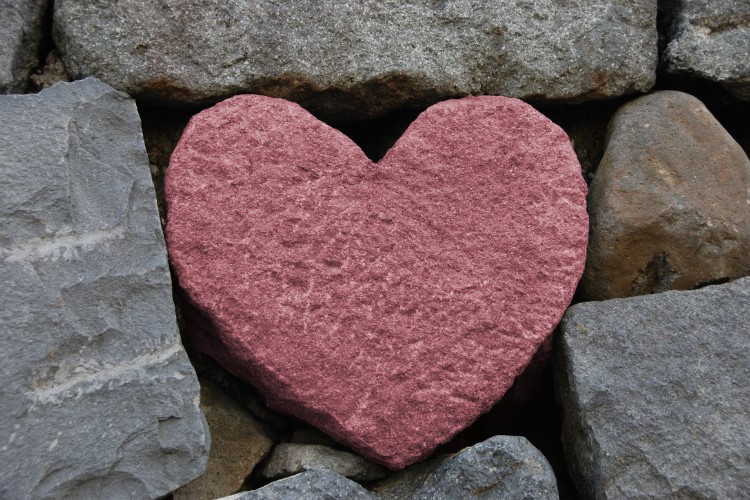 red heart shaped stepping stone