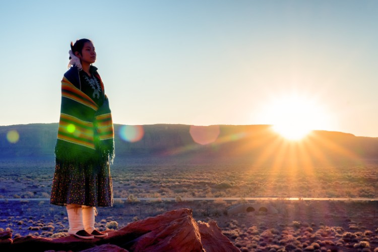 native american teenage girl outdoor at sunset