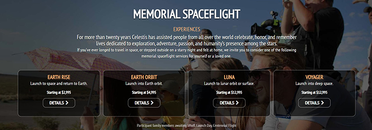 celestis memorial spaceflight options