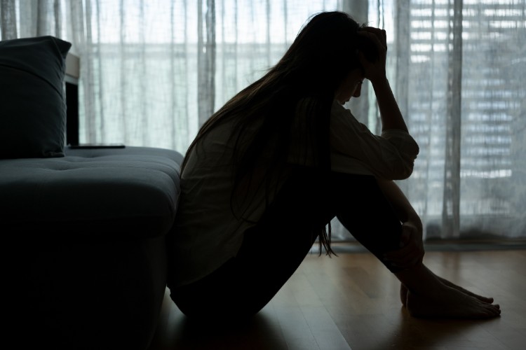 Silent moment of emotional pain during the depression stage of grief