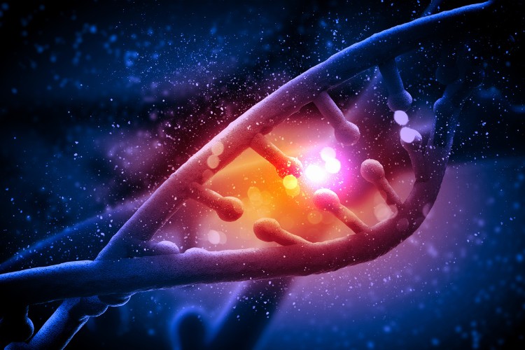 DNA strand in a cosmic setting symbolizing DNA spaceflight memorial planning