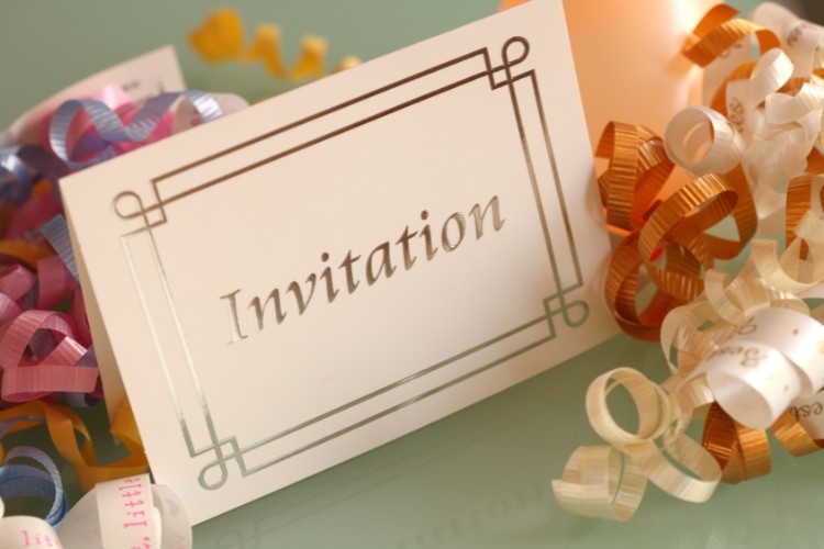 Celebration of life invitation card with decorative ribbons