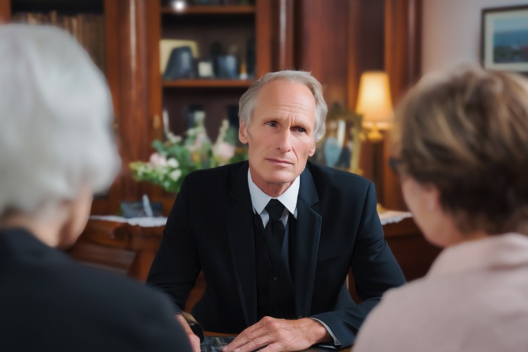Funeral director meeting with family to discuss memorial service costs