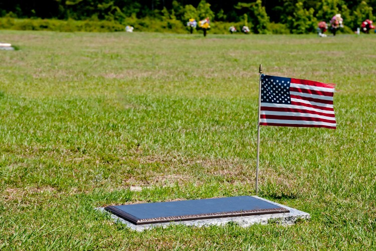 Military memorial plot with flag