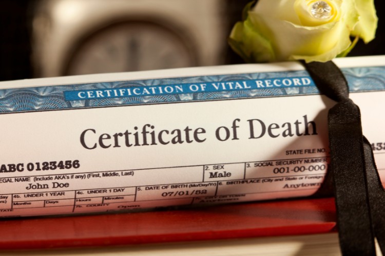 Death certificate required for transporting cremation ashes