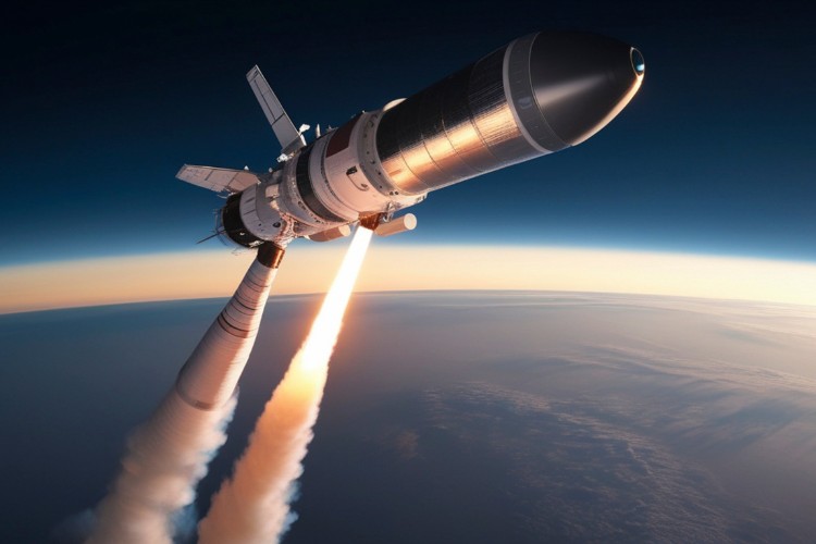 Commercial space shuttle during an orbital mission, advancing human space exploration